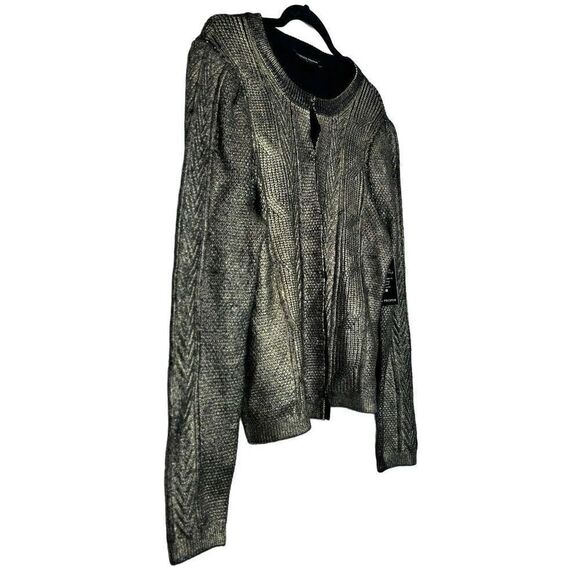 NWT Boston Proper Long Sleeve Metallic Foil Cable Cardigan Black Gold Medium - Picture 2 of 11